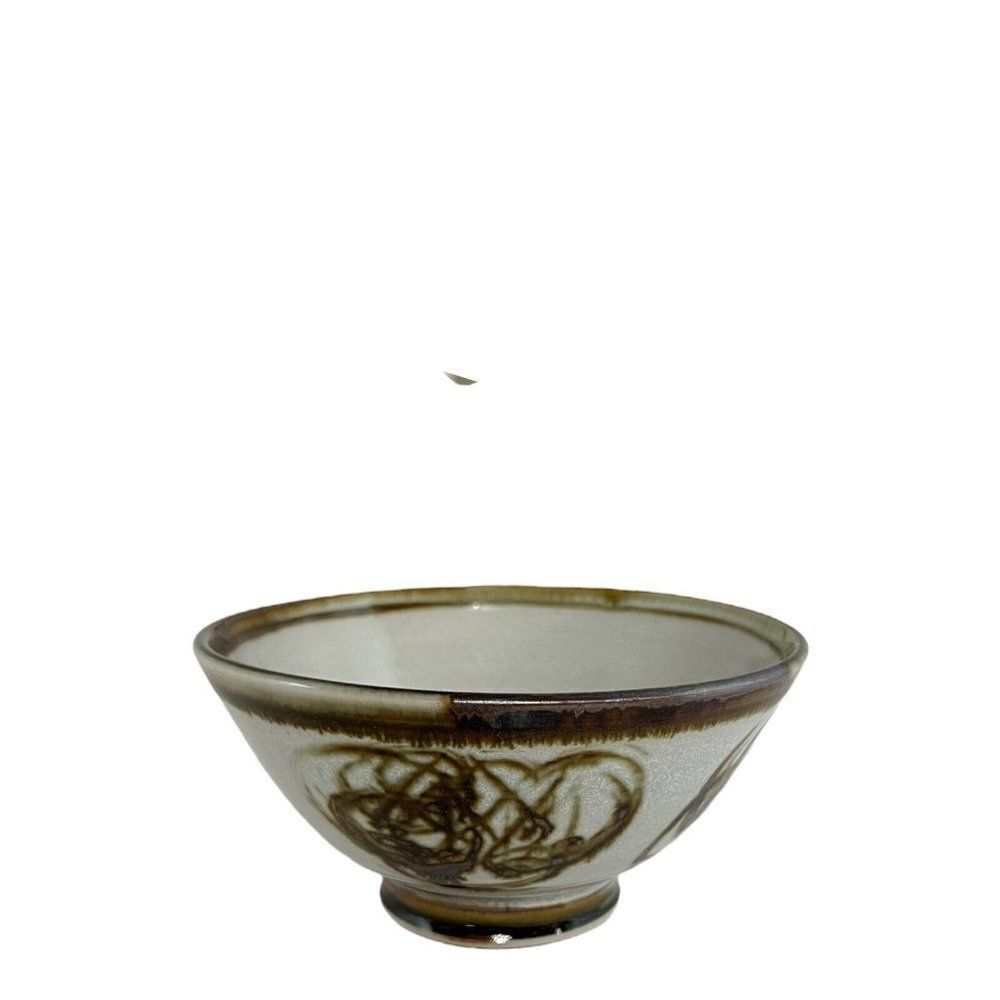 VINTAGE Splatter Louis Mideke Bowl Studio Art Pottery Abstract 6" Asian Inspired